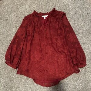 Patterned LC Lauren Conrad Button Down Blouse, size M